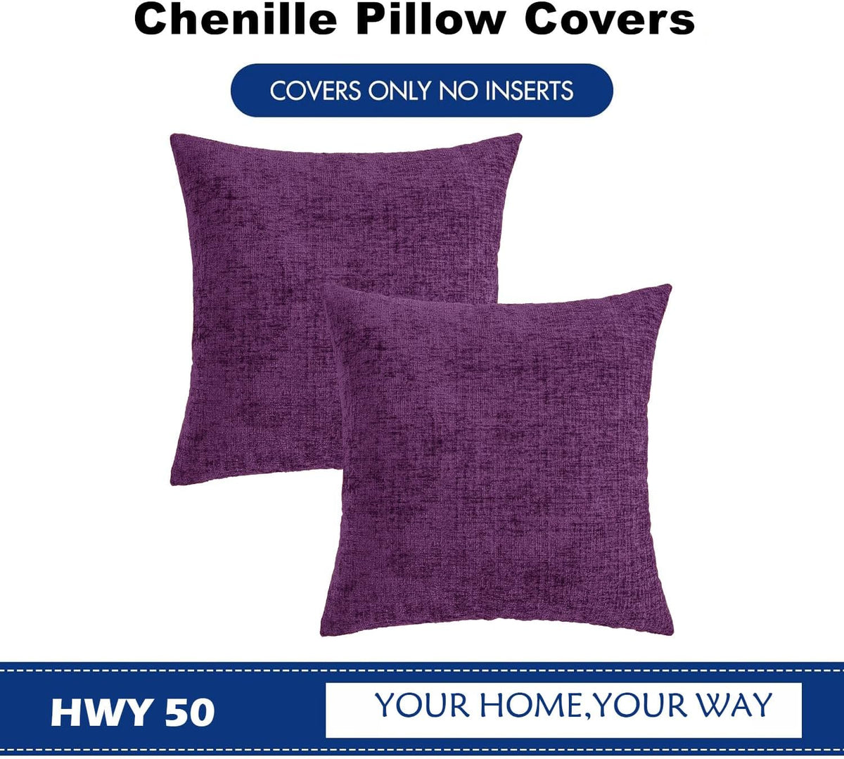22"L x 22"W chenille throw pillow accessories in Purple, alternate view 6