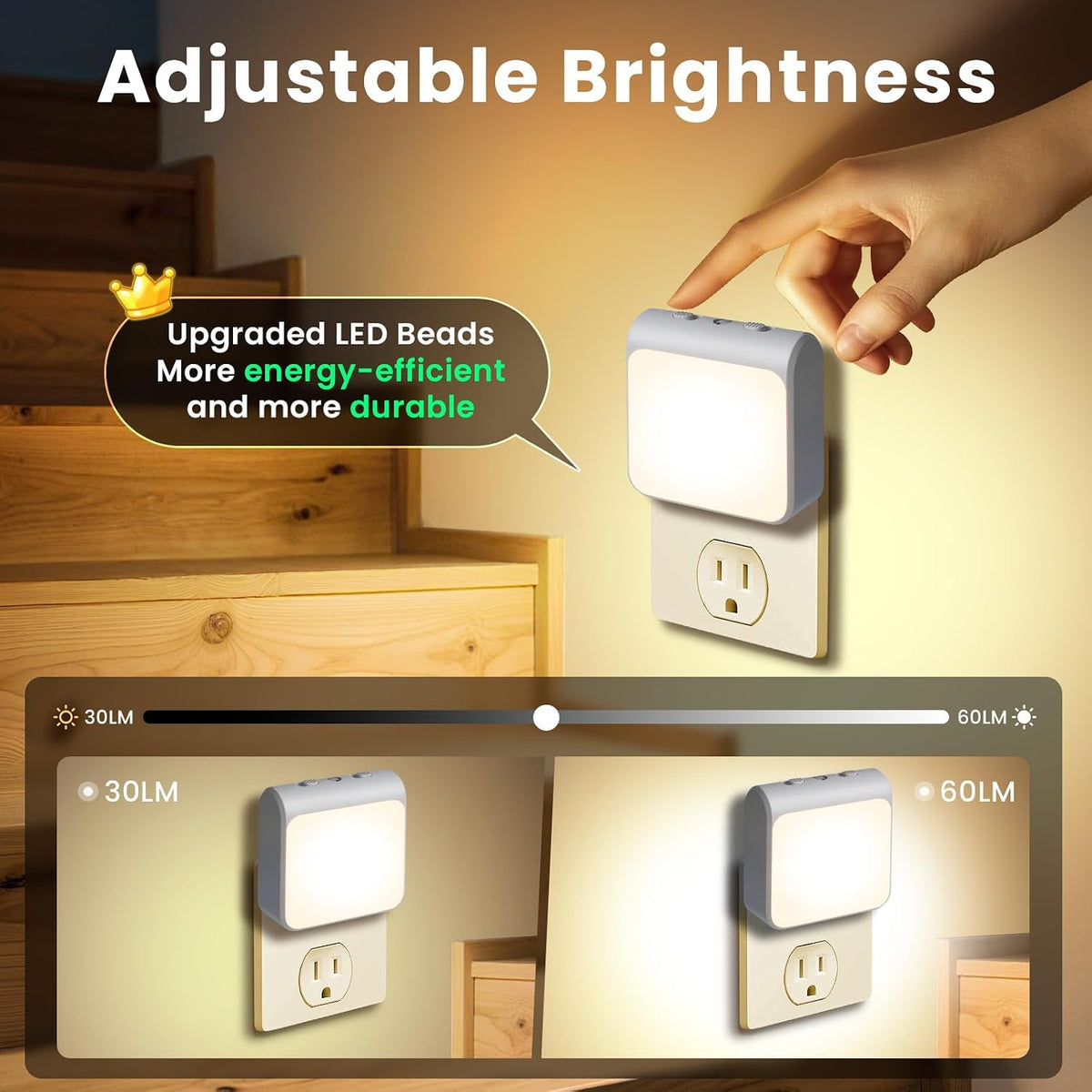 IINVGOOD 2"D x 0.75"W x 2"H plastic night lights & ambient lighting, alternate view 3