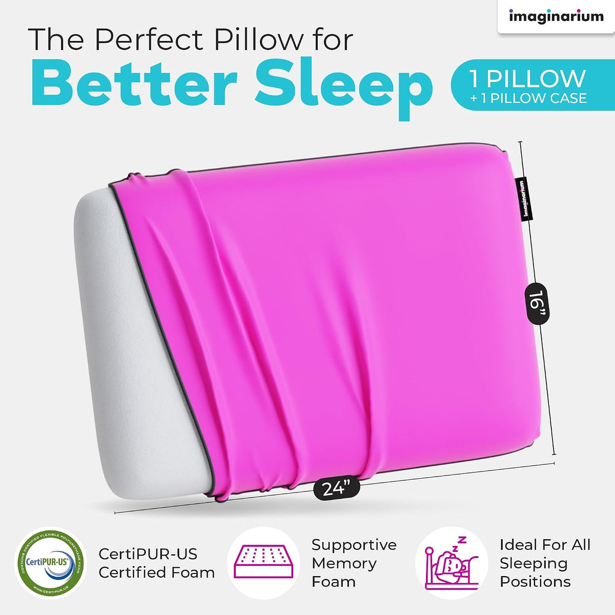 1 Count memory foam pillows in Pink, alternate view 2