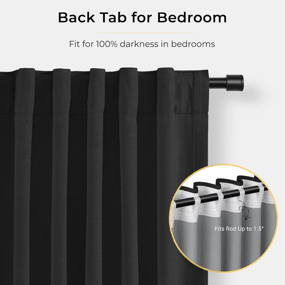 84"L x 102"W polyester curtains in Black, alternate view 4