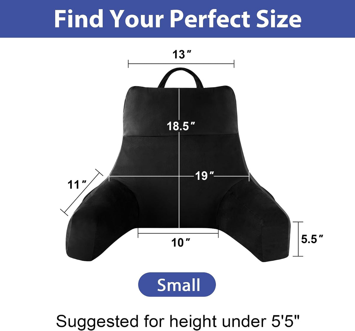 Small(18inch) memory foam backrest pillows in Black, alternate view 2
