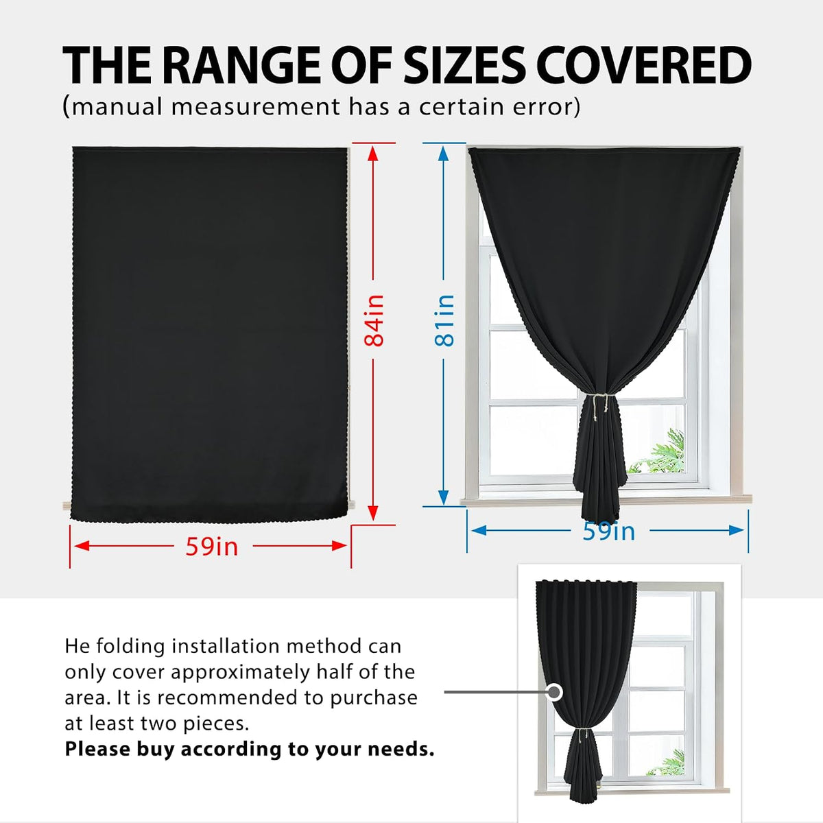 84"L x 59"W polyester curtains in Black, alternate view 3