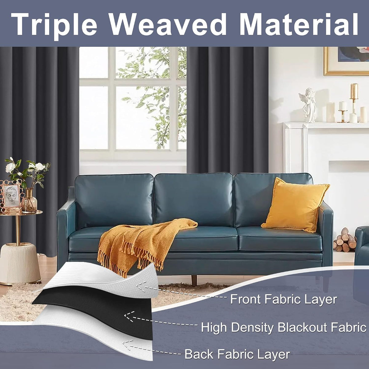 54"L x 42"W polyester curtains in Dark Grey, alternate view 5
