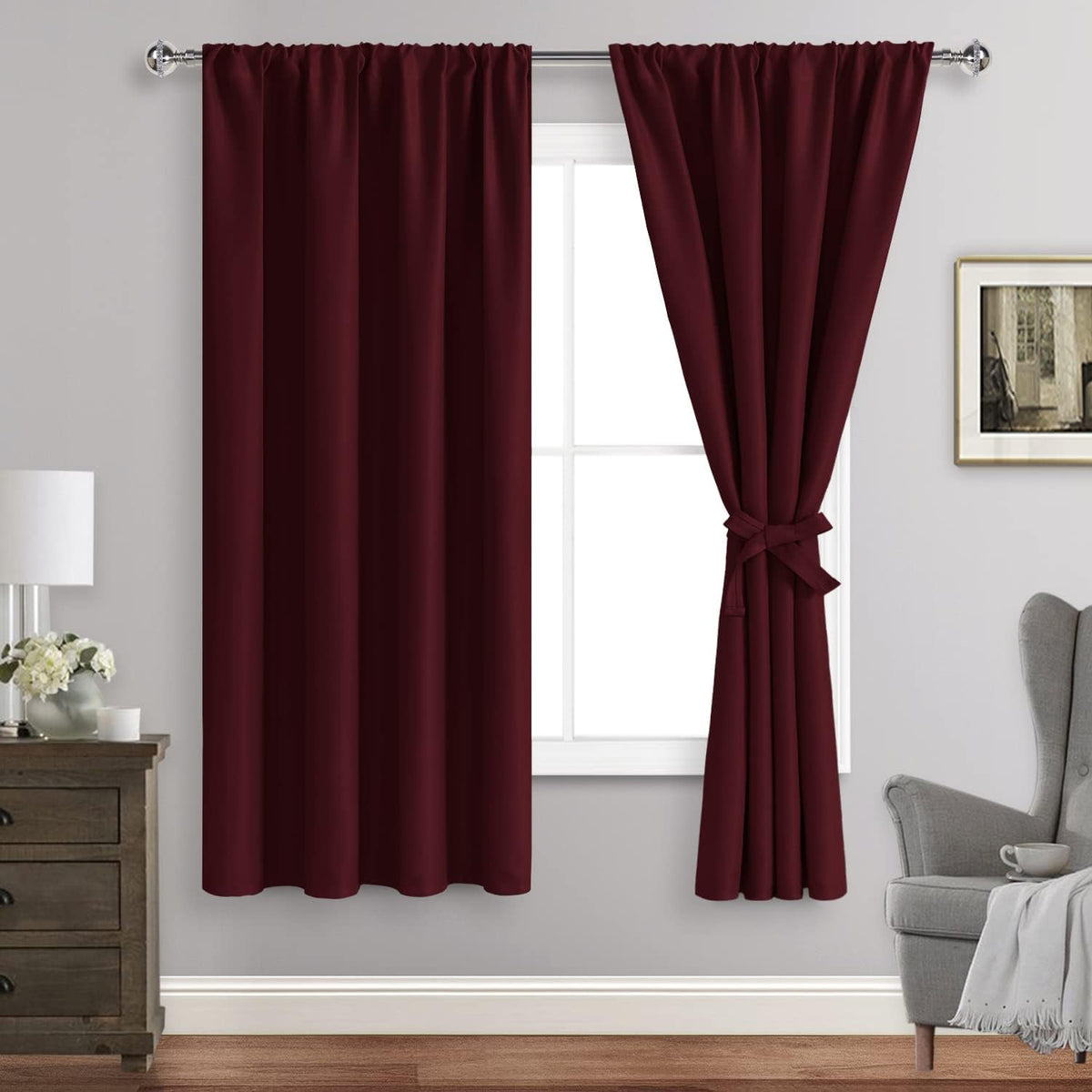 63"L x 42"W polyester curtains in Burgundy