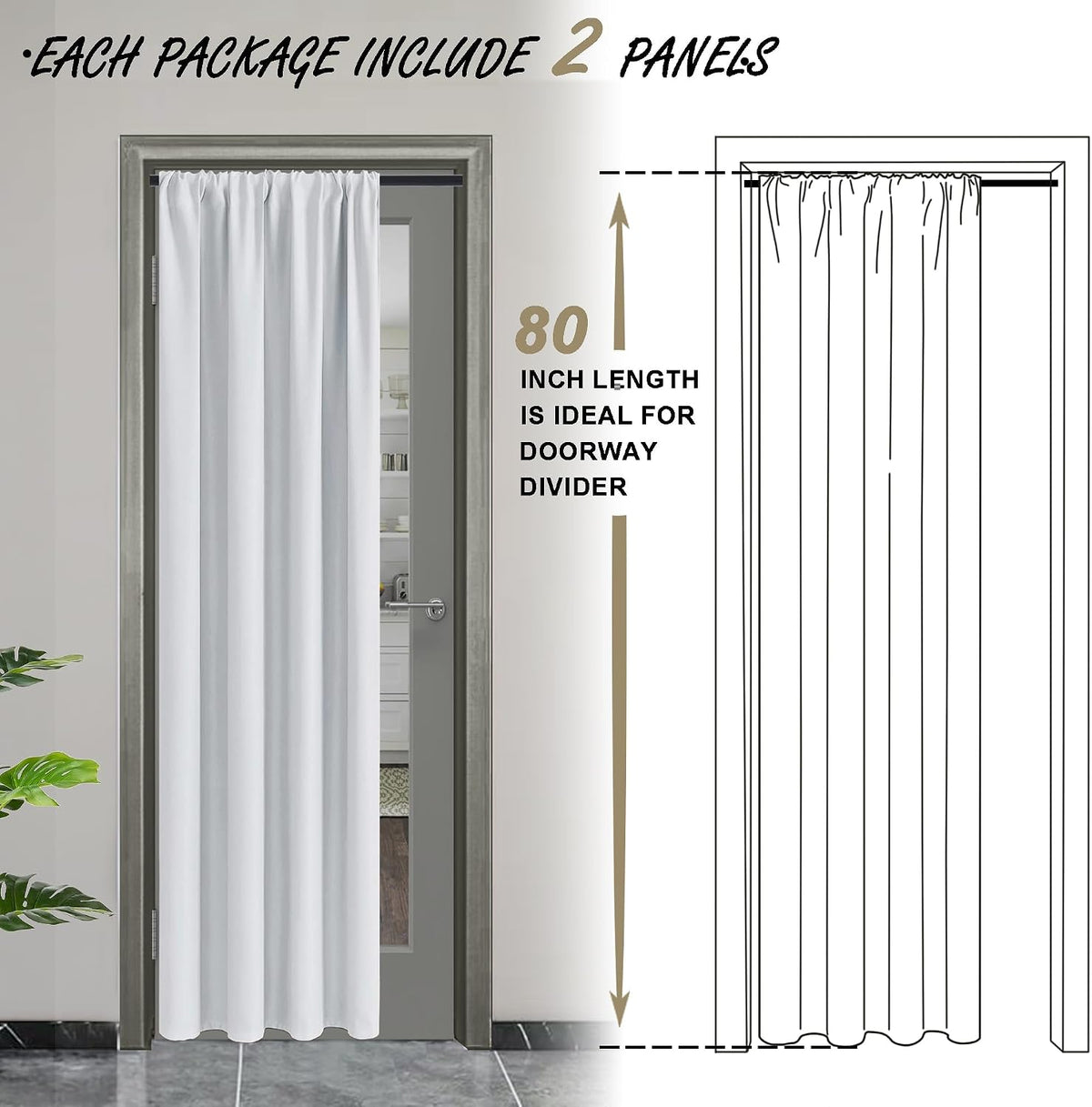 80"L x 42"W polyester curtains in Greyish White, alternate view 2