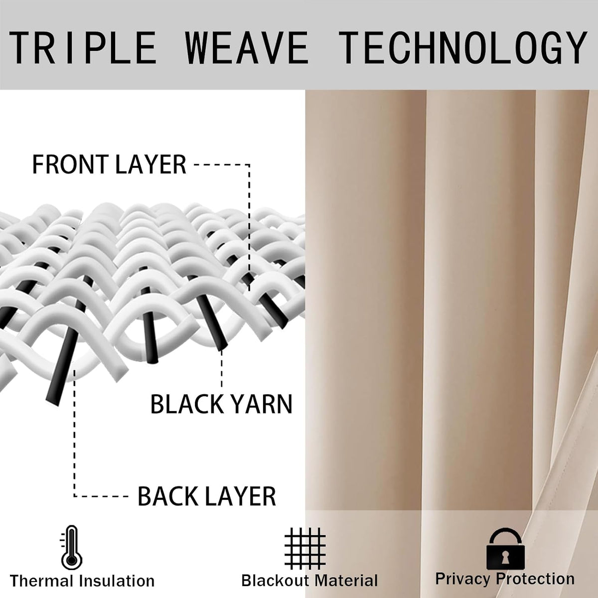 96"L x 42"W polyester curtains in Beige, alternate view 5