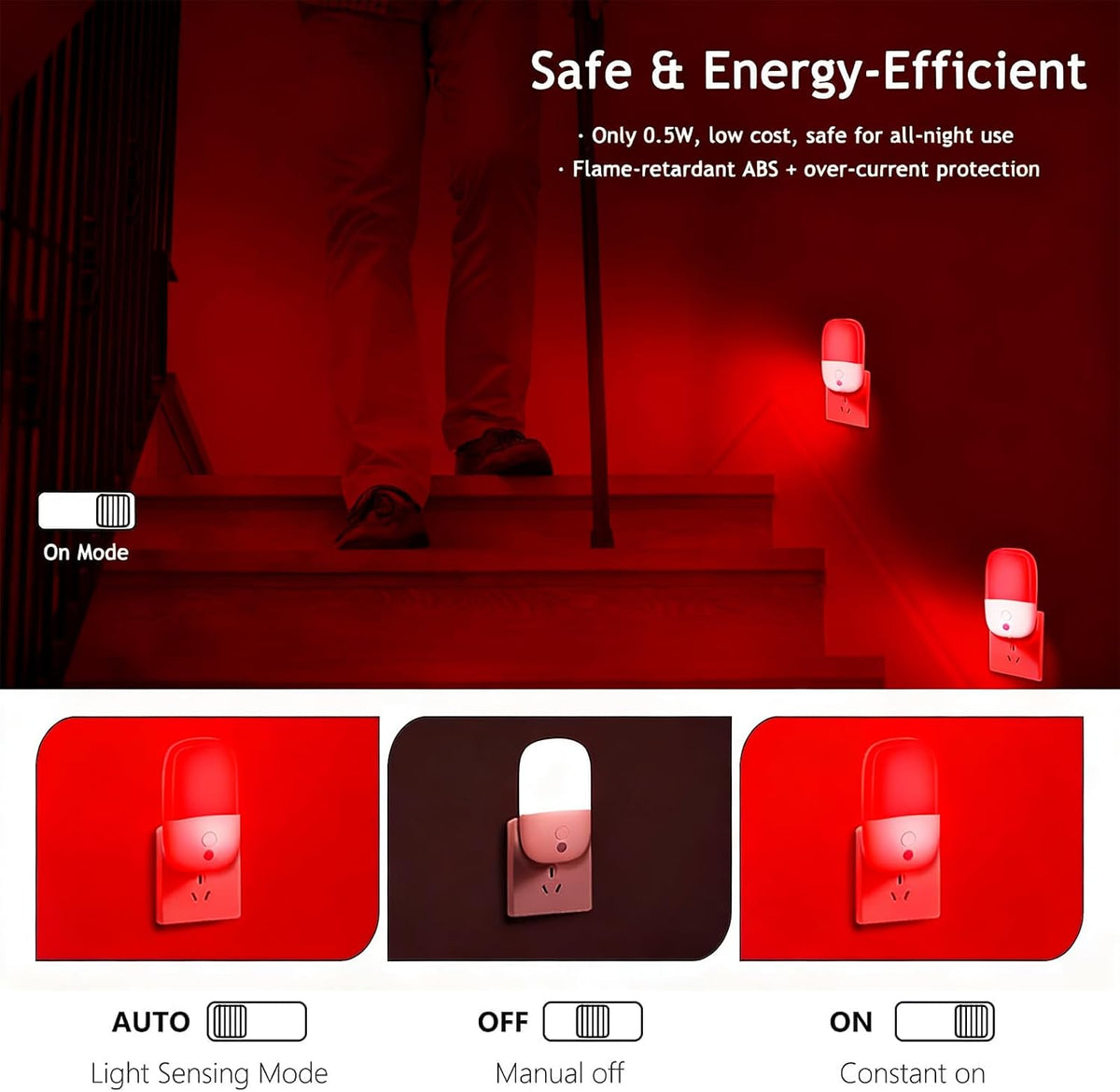 0.67"D x 2.2"W x 3.8"H plastic night lights & ambient lighting, alternate view 6