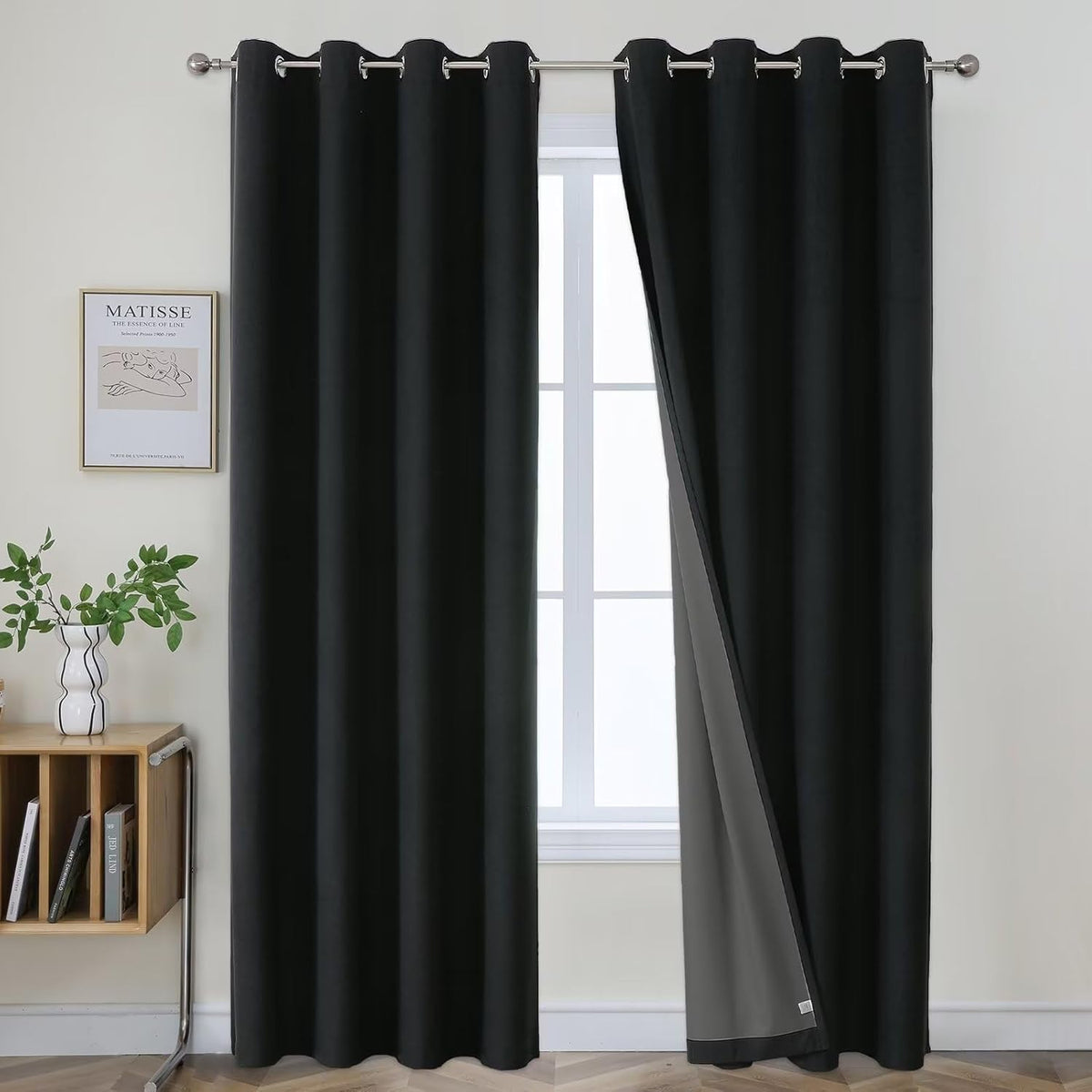 108"L x 52"W linen curtains in Black