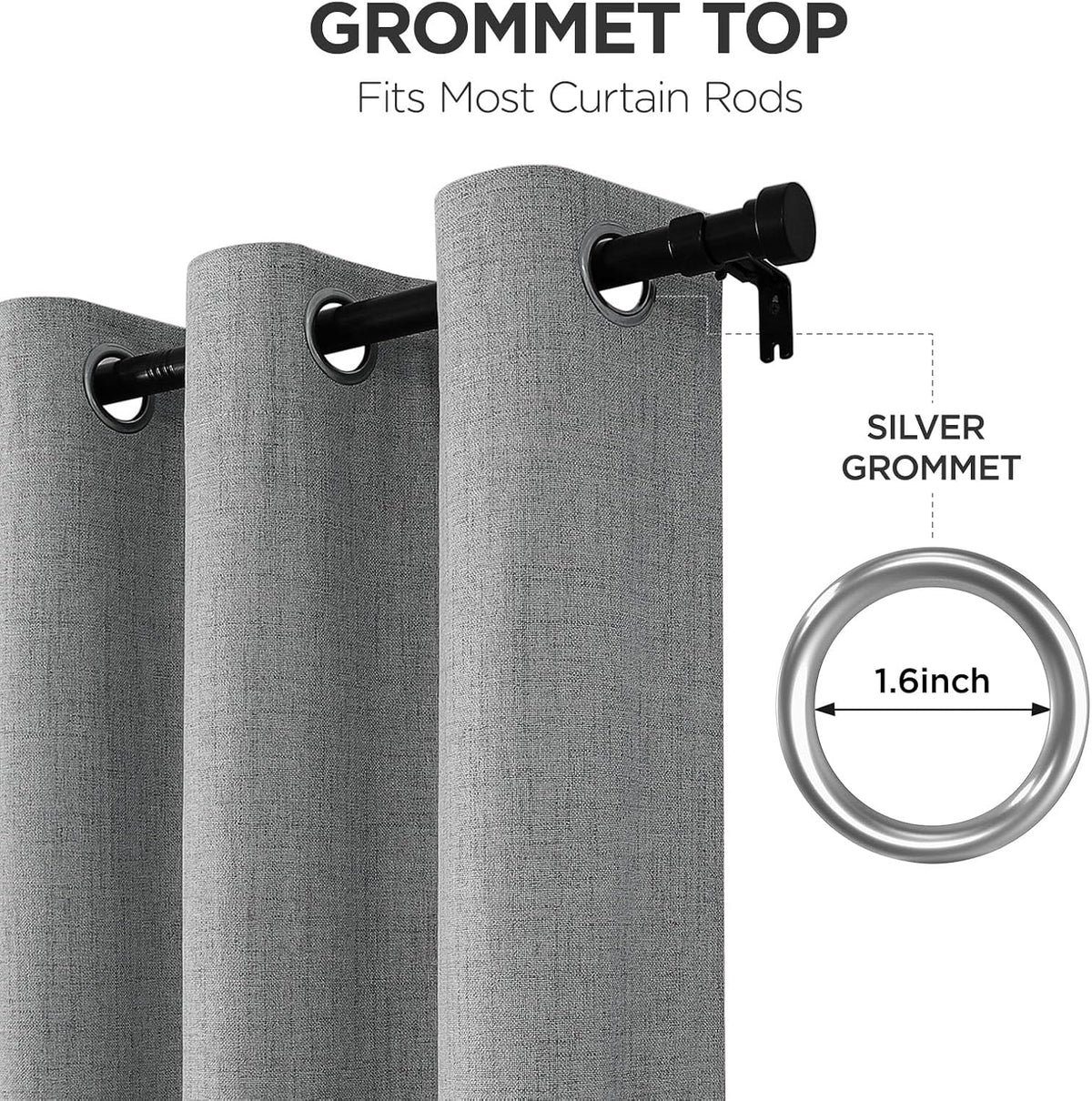 120"L x 52"W polyester curtains in Light Grey, alternate view 5