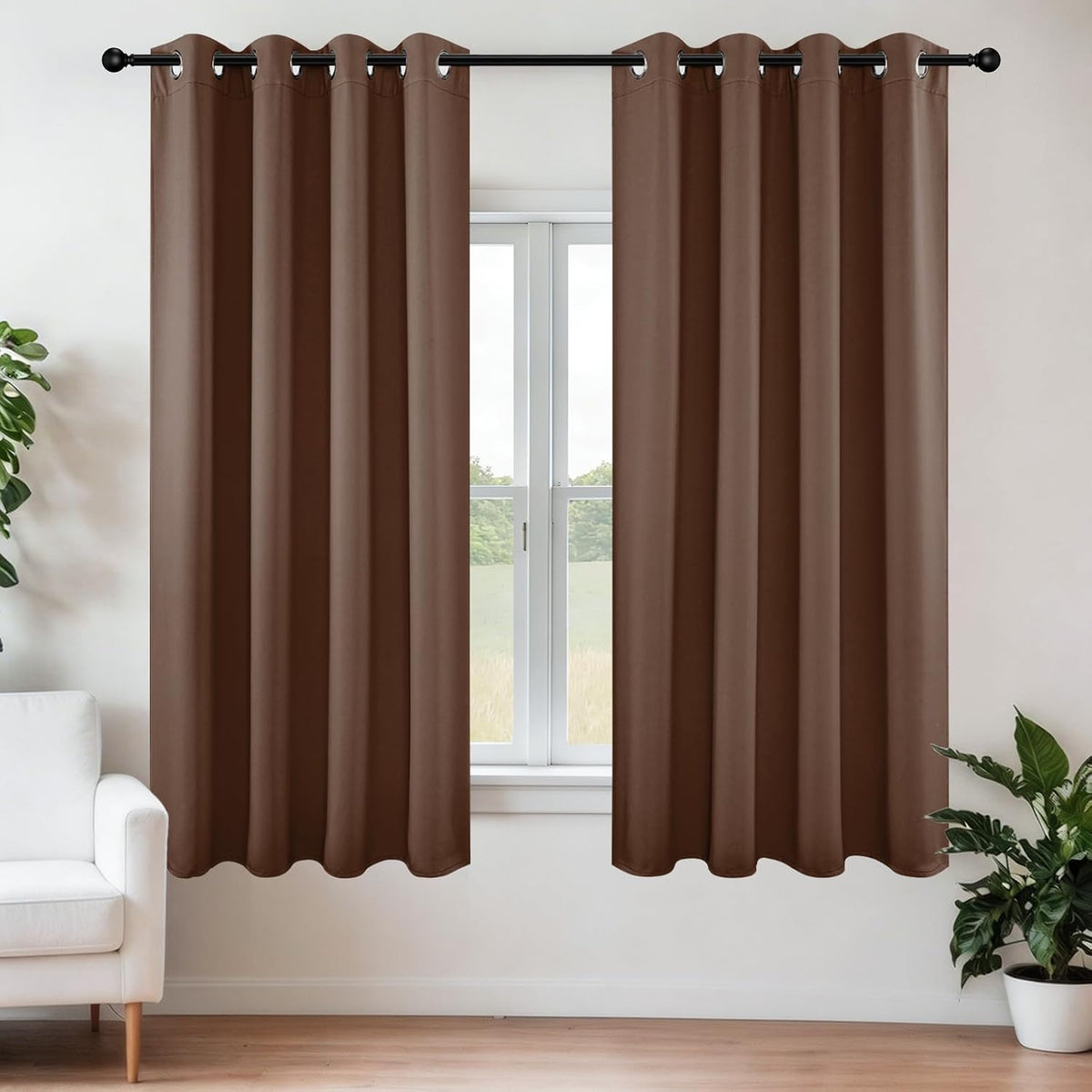 45"L x 52"W polyester curtains in Brown