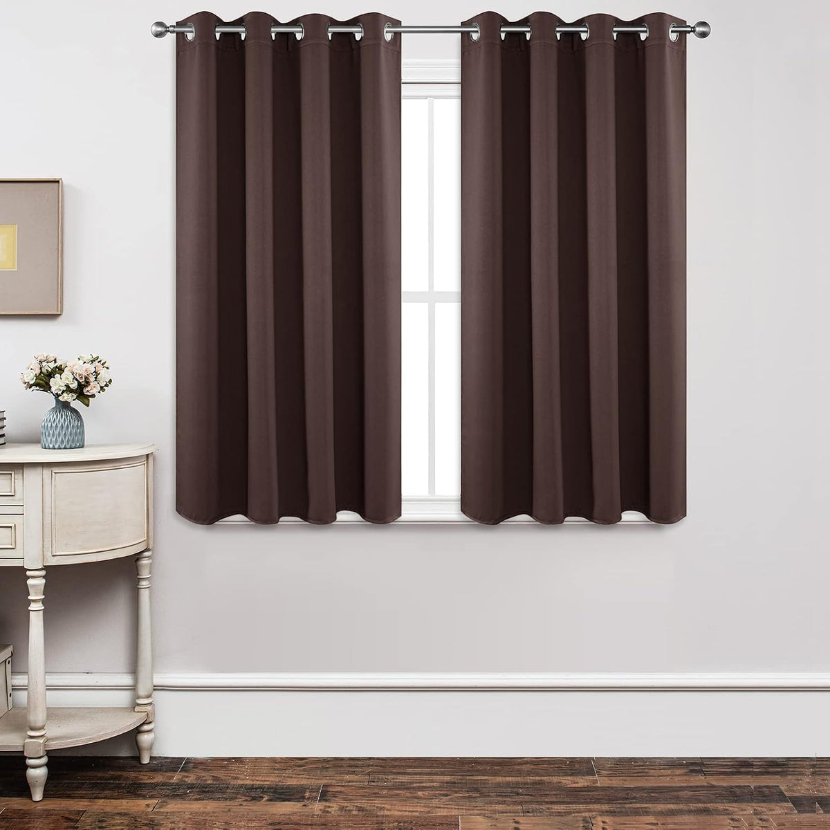 54"L x 52"W polyester curtains in Chocolate