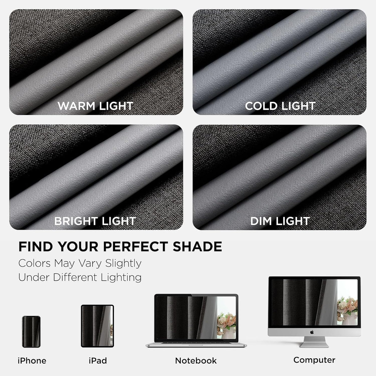 84"L x 52"W polyester curtains in Charcoal Grey, alternate view 9