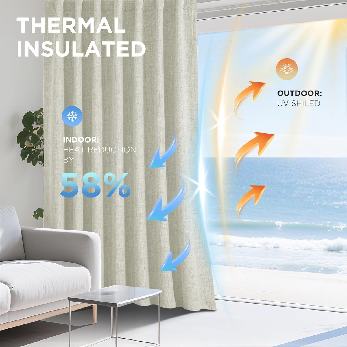 90"L x 52"W polyester curtains in Light Beige, alternate view 4