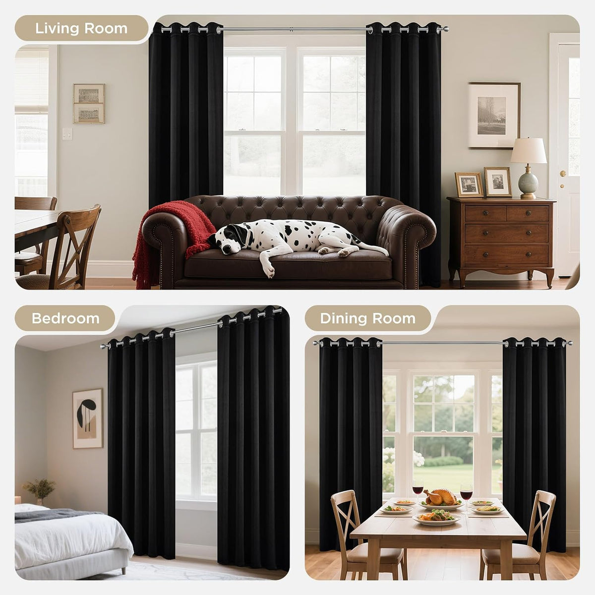 90"L x 70"W polyester curtains in Black, alternate view 8