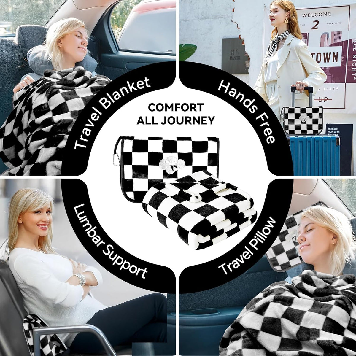 polyester travel pillows in Checkered Black, alternate view 7