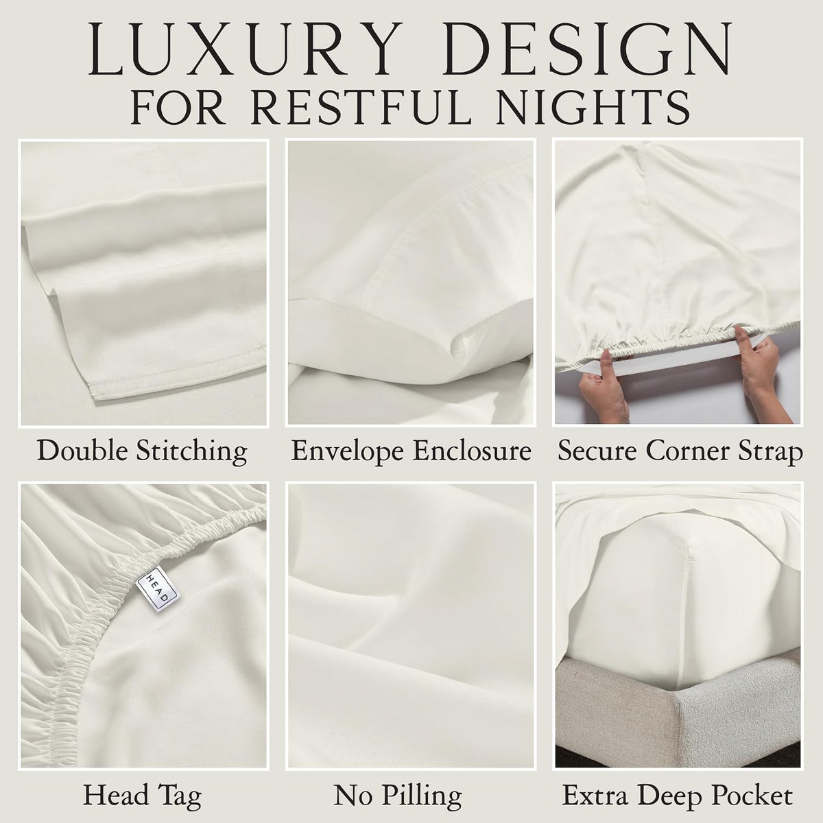 Queen - 2 Pillowcases bamboo viscose bedding sets in Ivory, alternate view 3