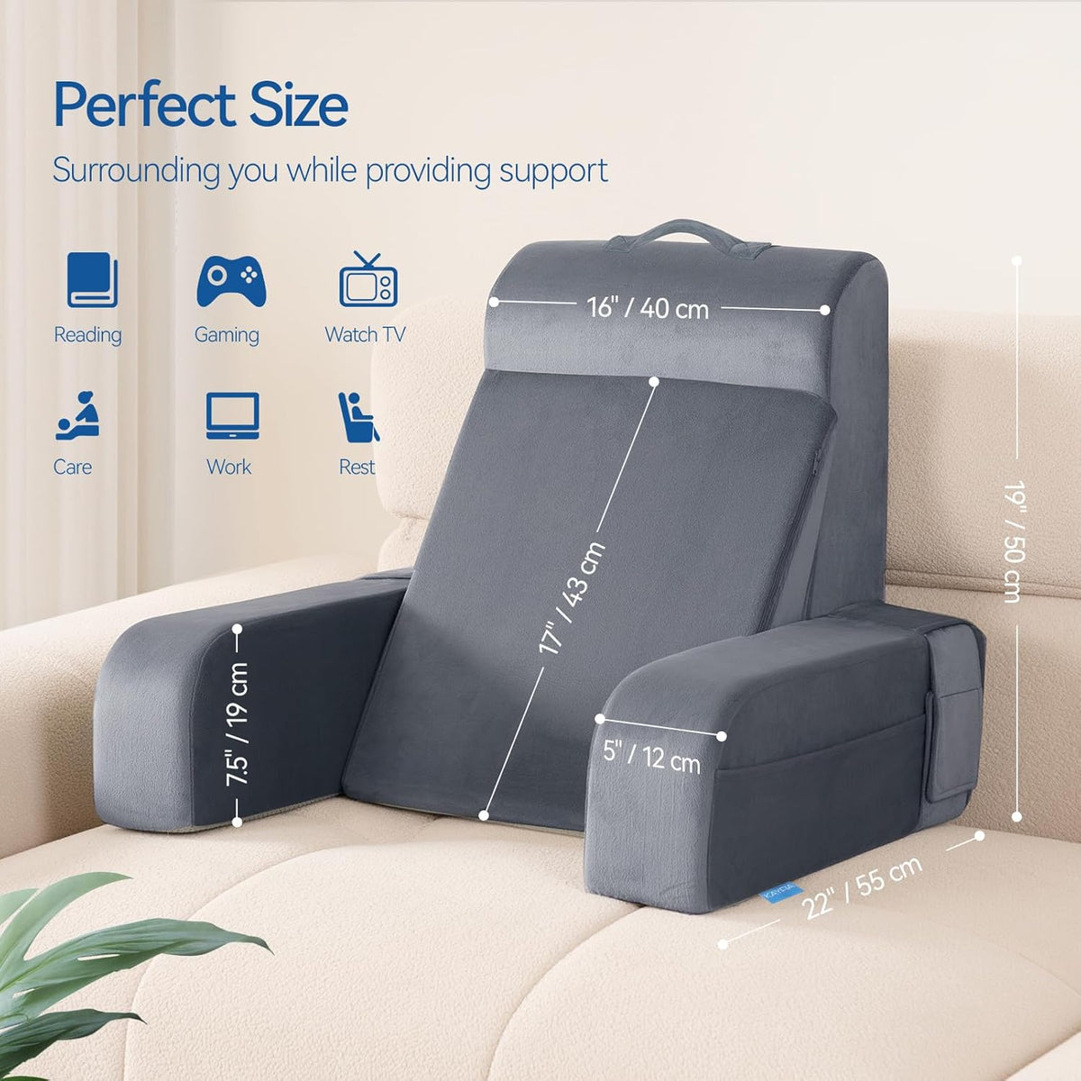 Standard(19'') memory foam backrest pillows in Gray, alternate view 9