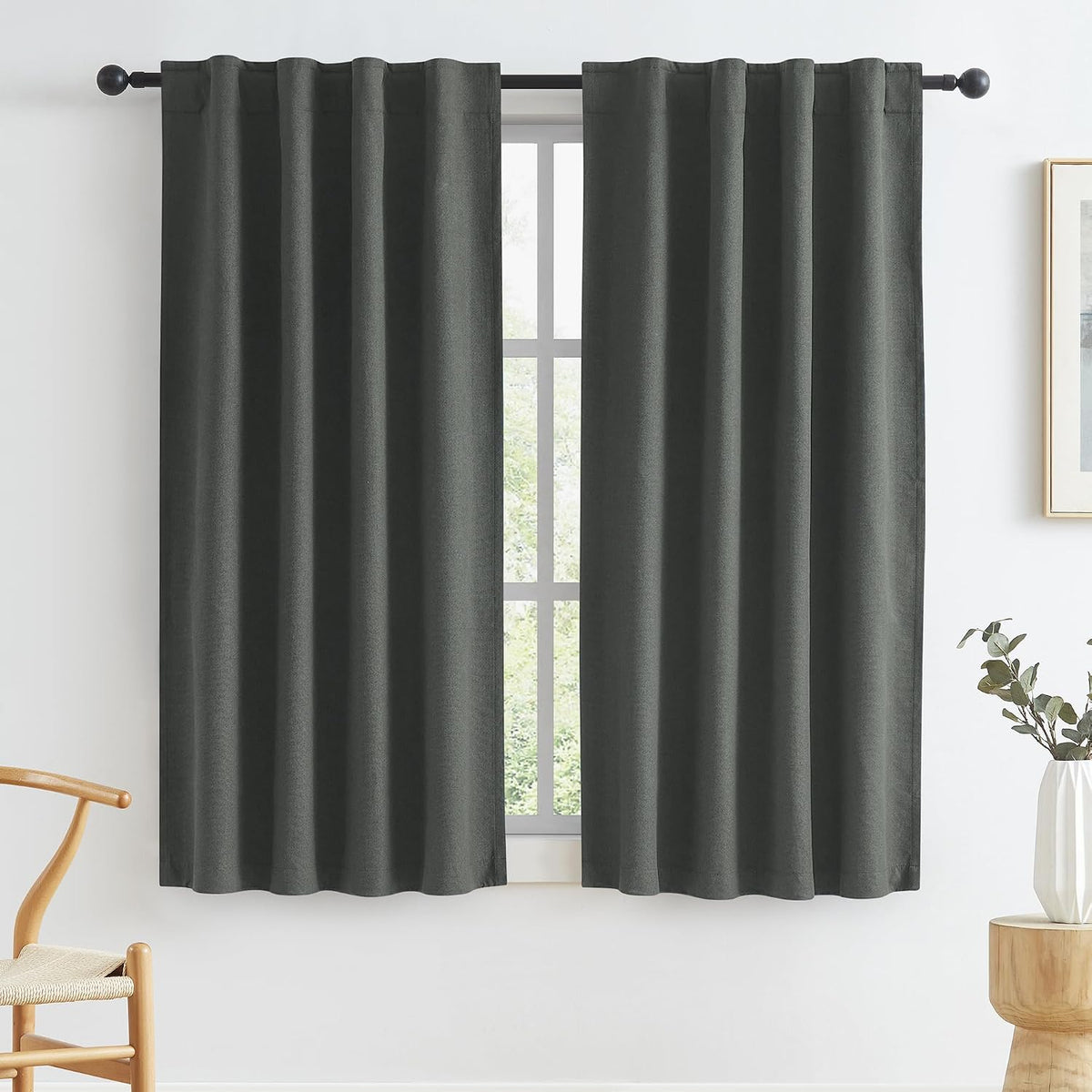 45"L x 34"W polyester curtains in Charcoal Grey