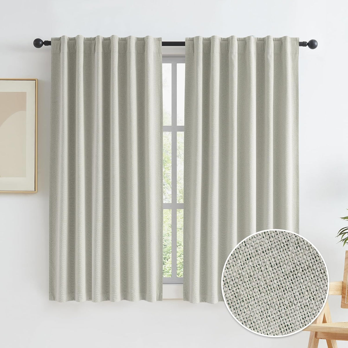 45"L x 50"W polyester curtains in Greyish Beige