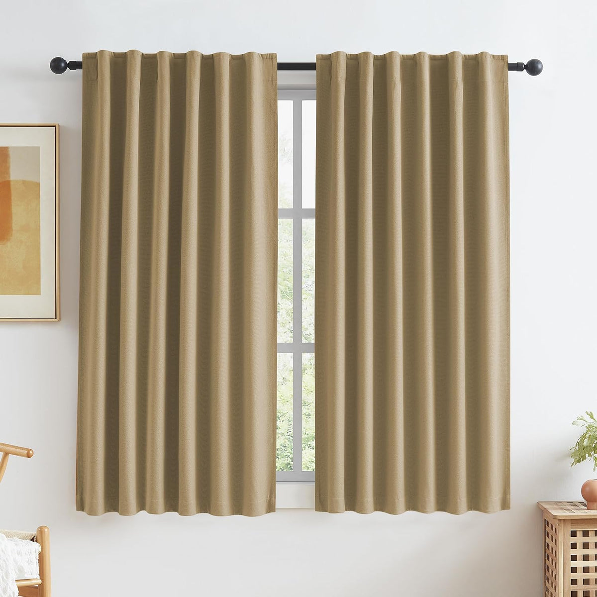 63"L x 50"W polyester curtains in Camel