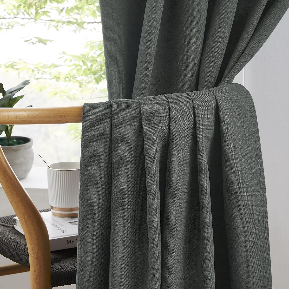 96"L x 72"W polyester curtains in Charcoal Grey, alternate view 5