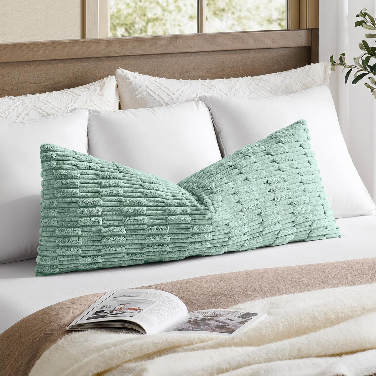 54"L x 20"W polyester throw pillow accessories in Dusty Green