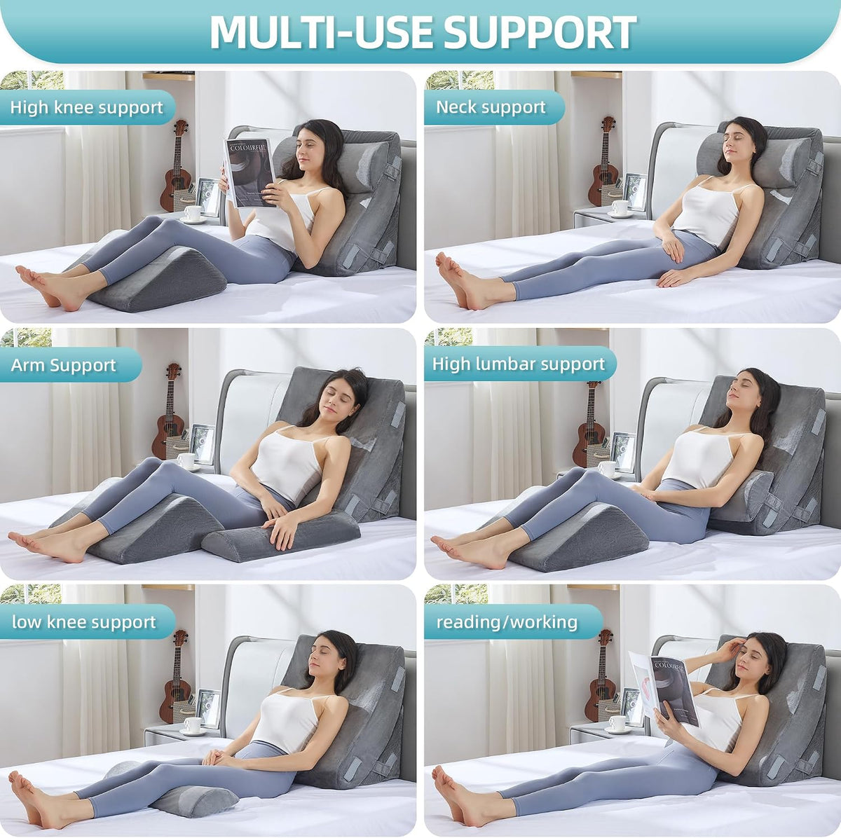 4 Piece Set memory foam wedge pillows in Grey, alternate view 5