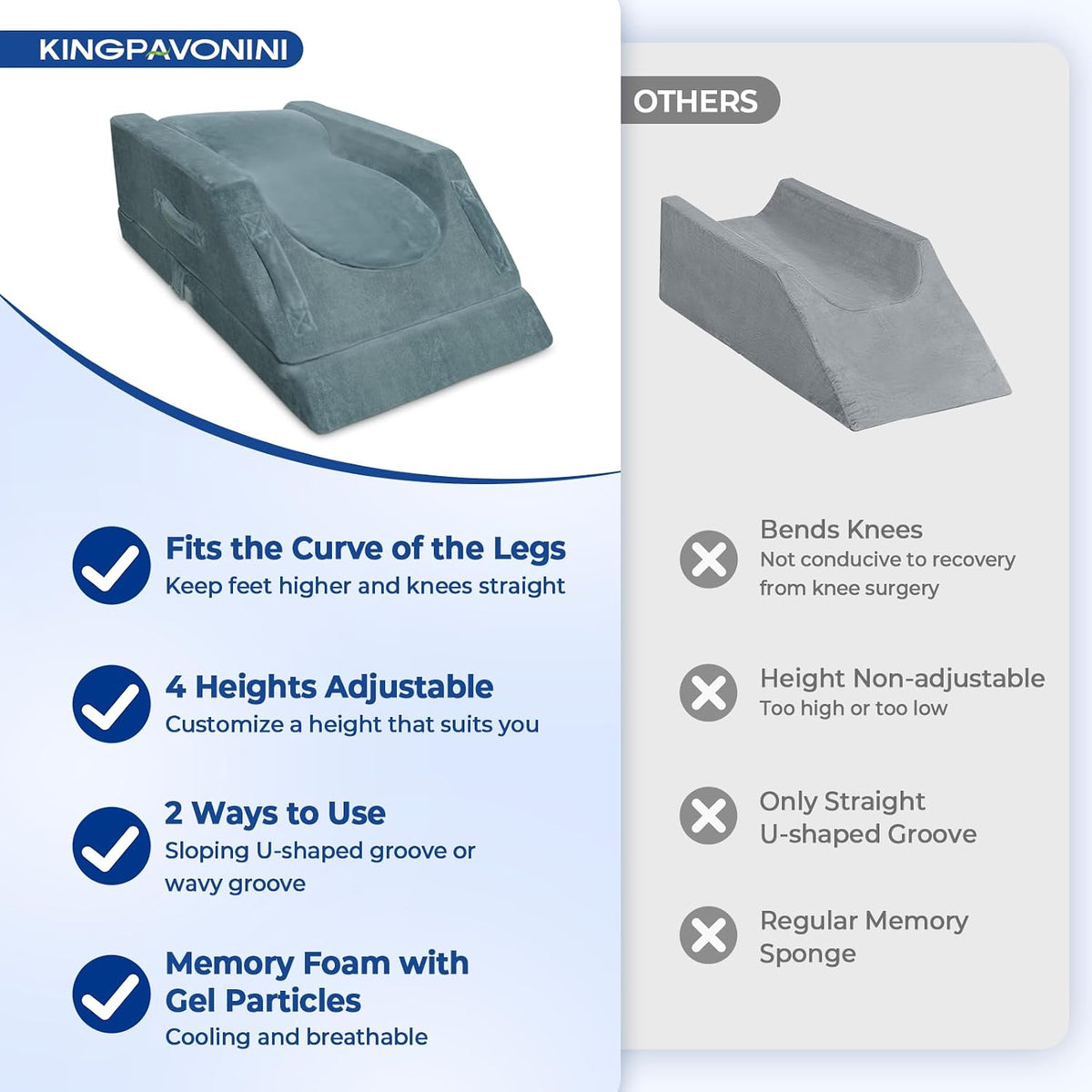 Double Leg (Upgraded) memory foam knee & leg pillows in Grey, alternate view 6