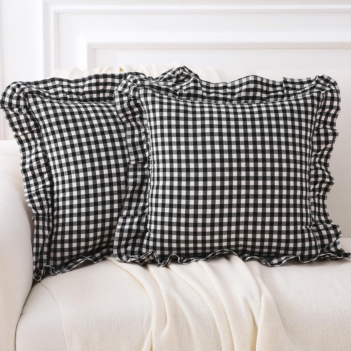 18"L x 18"W cotton throw pillow accessories in Black/White Plaid