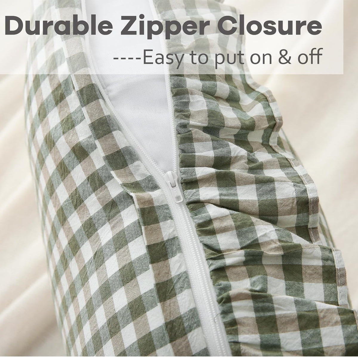 18"L x 18"W cotton throw pillow accessories in Sage Green/White Plaid, alternate view 4