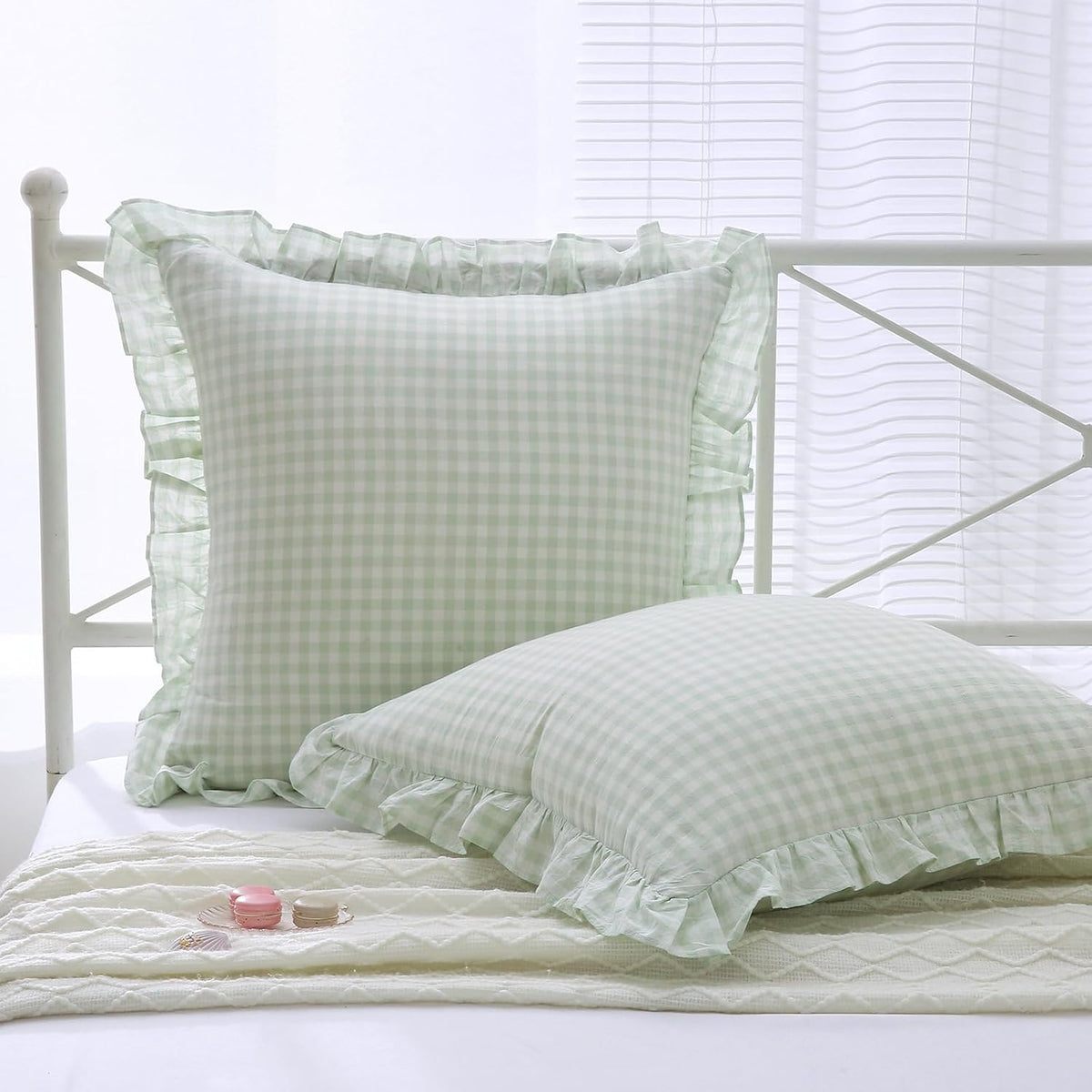 26"L x 26"W cotton throw pillow accessories in Pile Green/White Plaid, alternate view 8