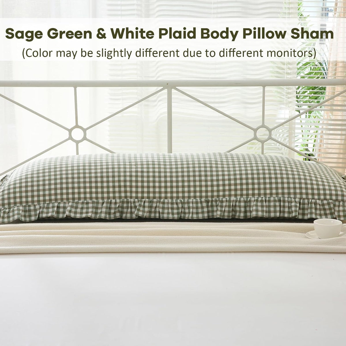 54"L x 20"W cotton pillow shams in Sage Green/White Plaid, alternate view 2