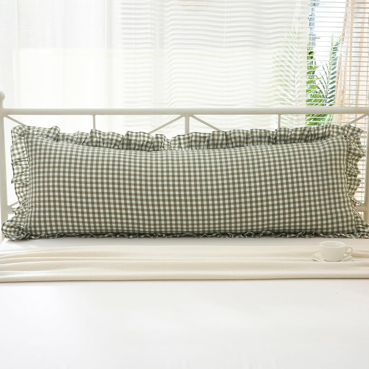 54"L x 20"W cotton pillow shams in Sage Green/White Plaid, alternate view 8