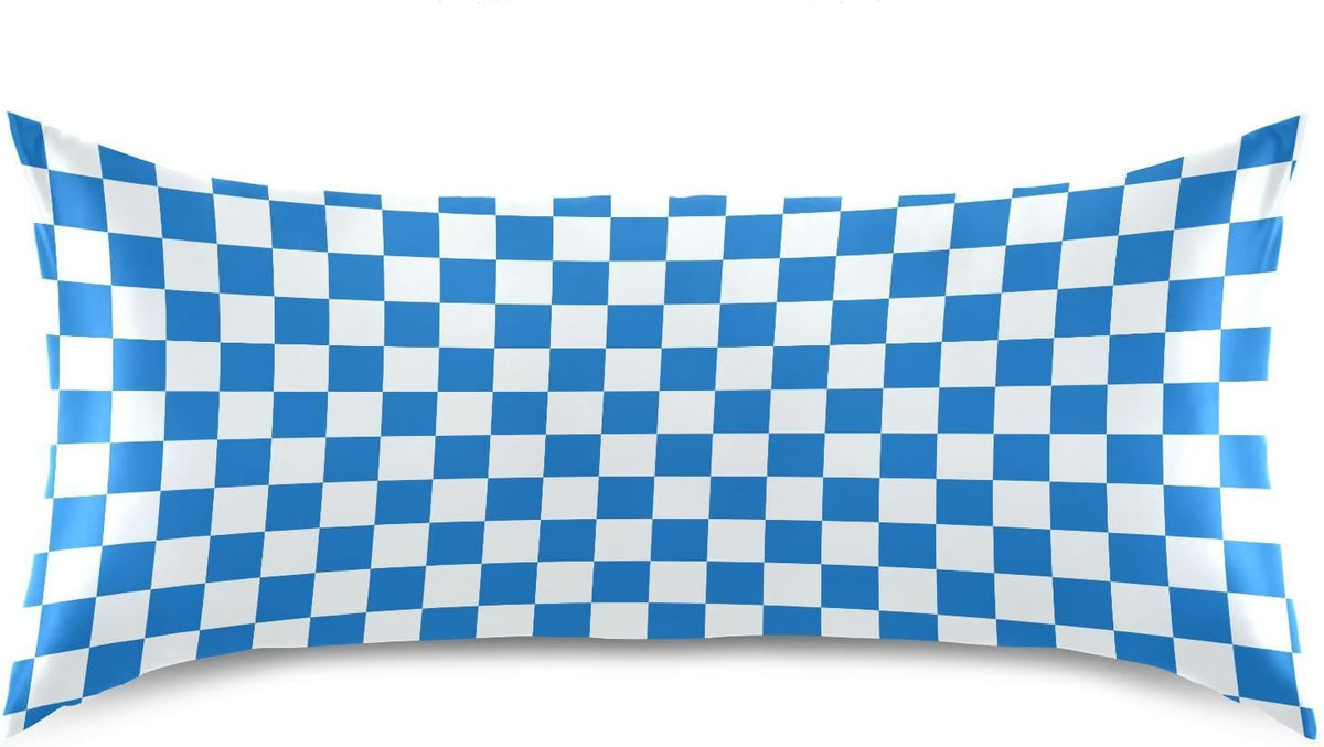 M30x20in polyester pillowcases in Checkerboard White Blue Plaid, alternate view 3