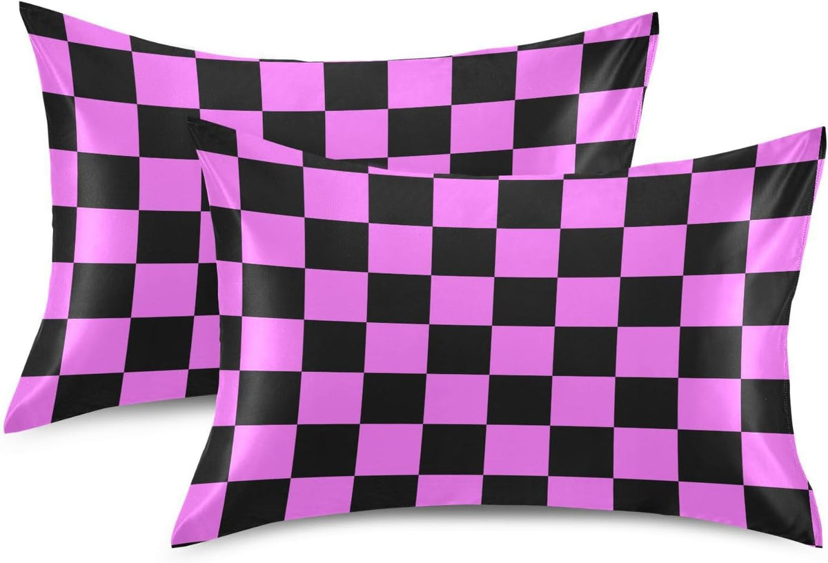 S26x20in polyester pillowcases in Checkerboard Black Purple Plaid, alternate view 2
