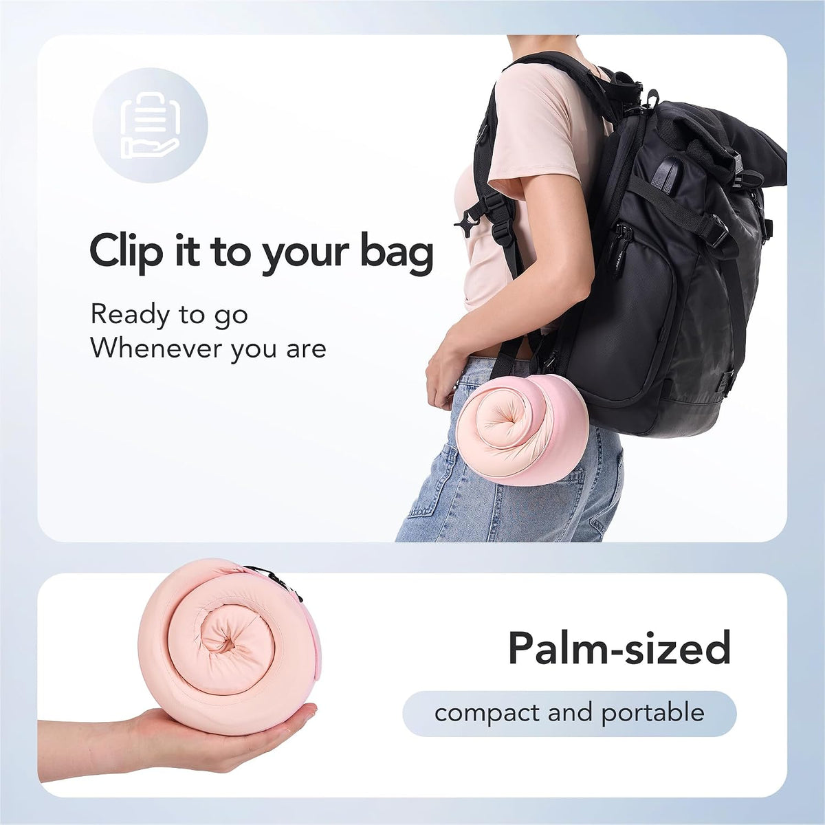 Free Size Adjustable memory foam travel pillows in Cool Light Pink, alternate view 5