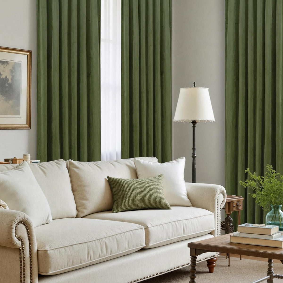 84"L x 52"W velvet curtains in Sage Green, alternate view 4