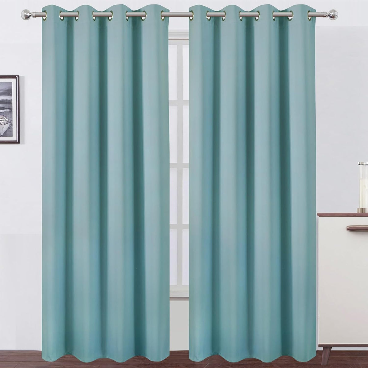 108"L x 52"W polyester curtains in Stone Blue
