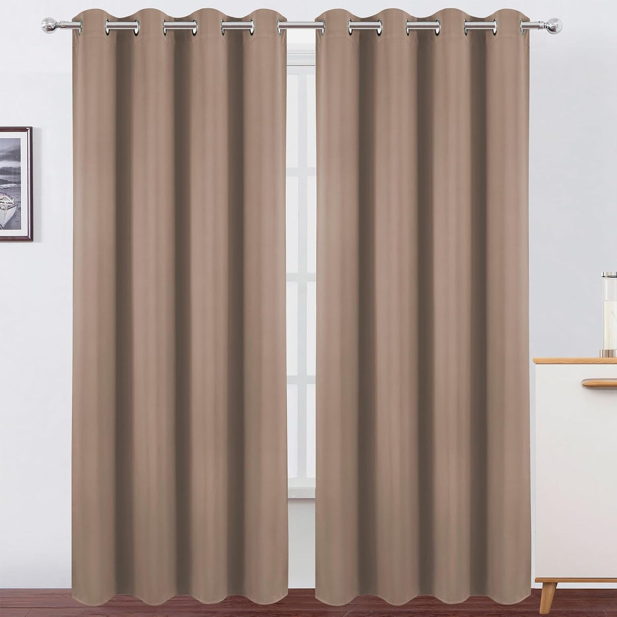 120"L x 52"W polyester curtains in Cappuccino
