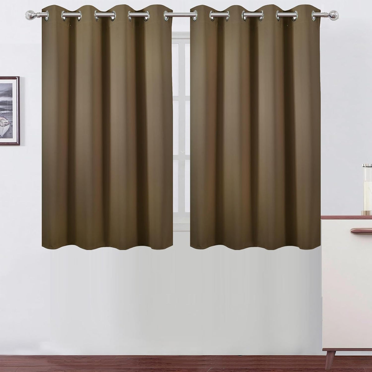45"L x 52"W polyester curtains in Brown