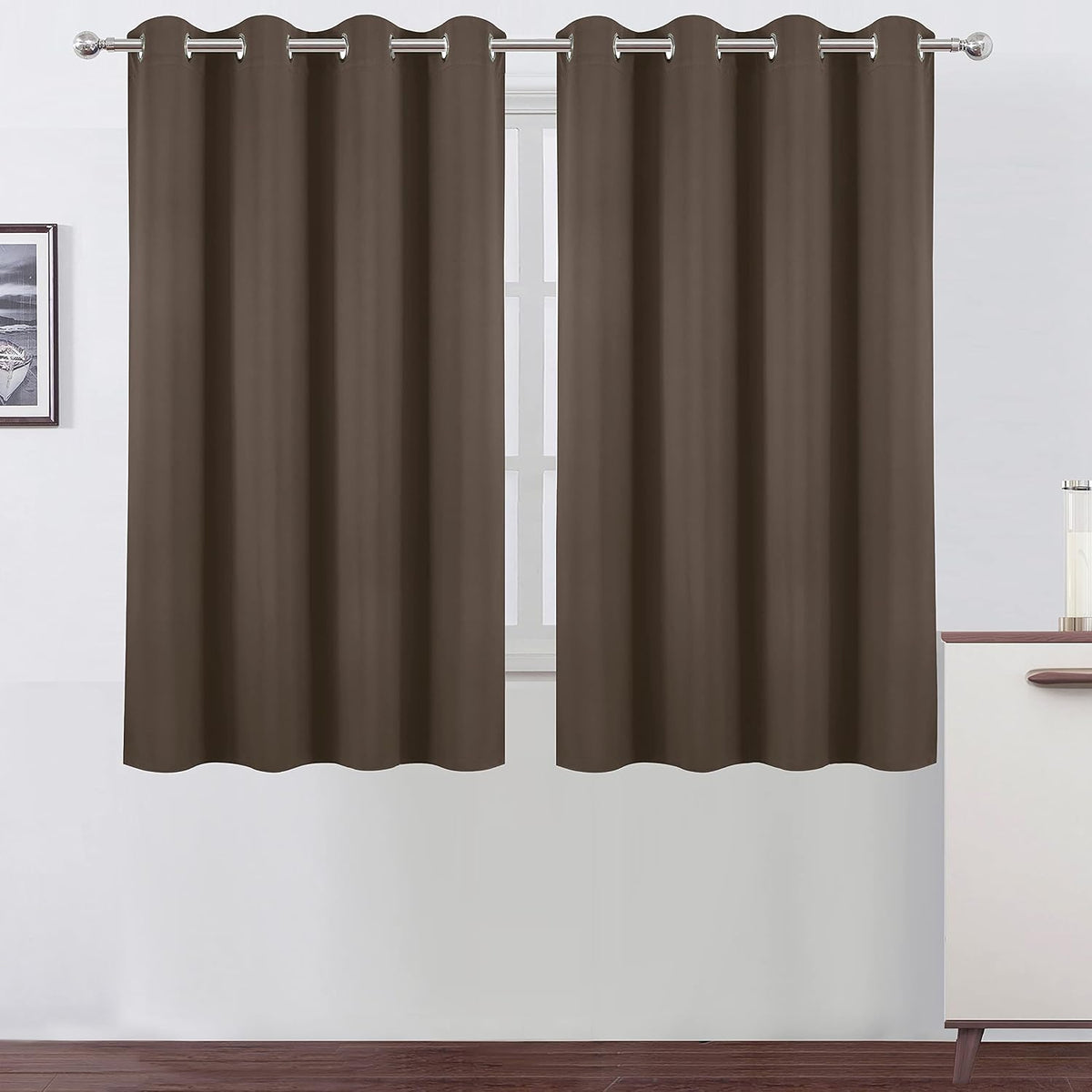 45"L x 52"W polyester curtains in Chocolate Brown