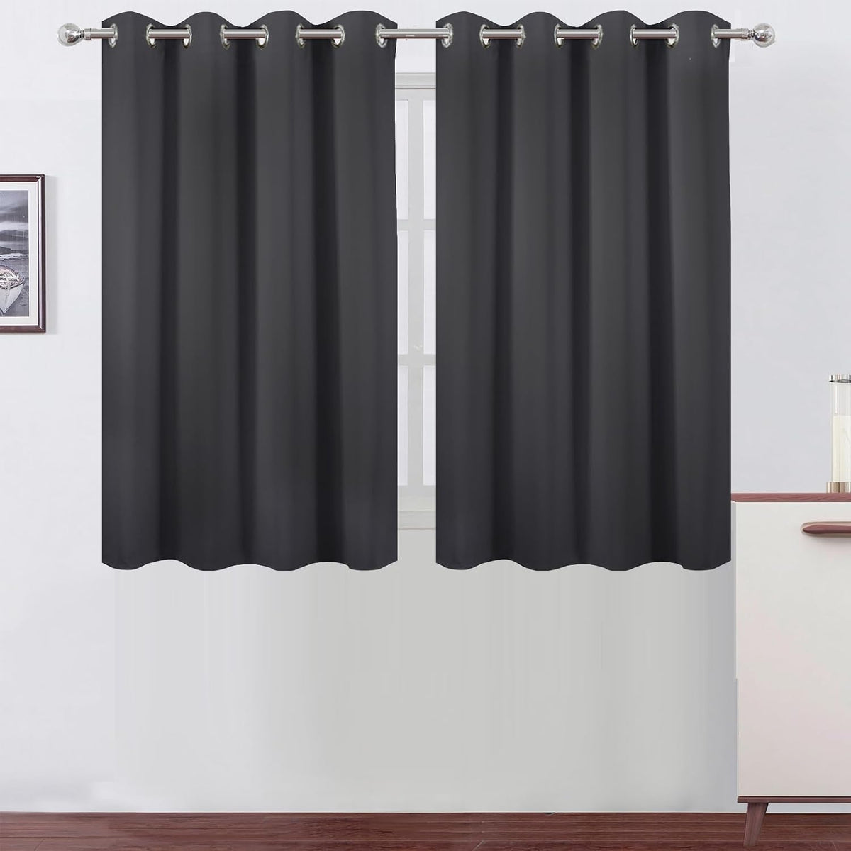 45"L x 52"W polyester curtains in Dark Grey