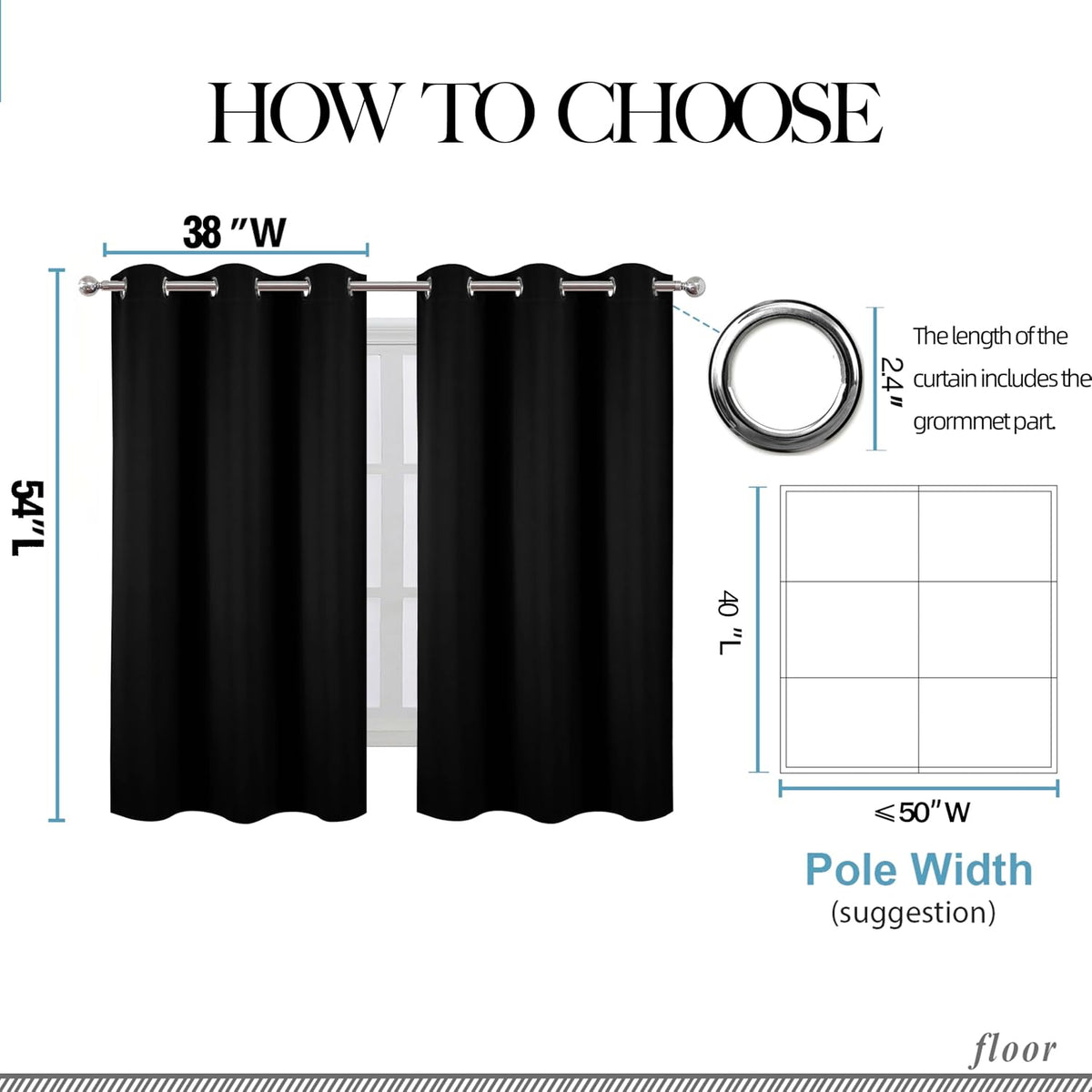 54"L x 38"W polyester curtains in Black, alternate view 6