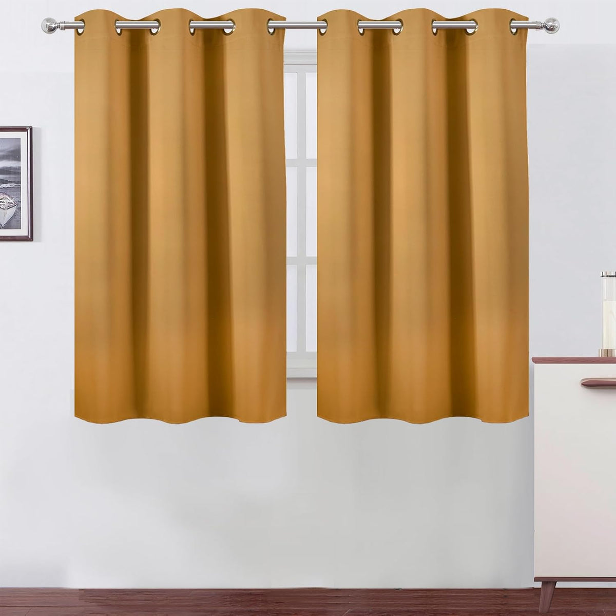 54"L x 38"W polyester curtains in Mustard Yellow