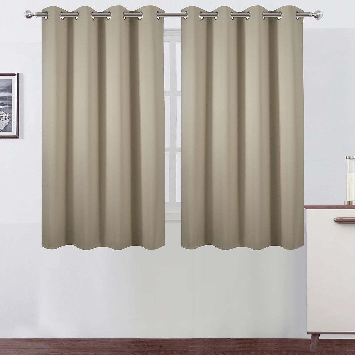 54"L x 52"W polyester curtains in Beige