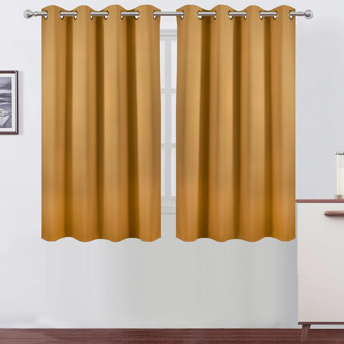 54"L x 52"W polyester curtains in Mustard Yellow