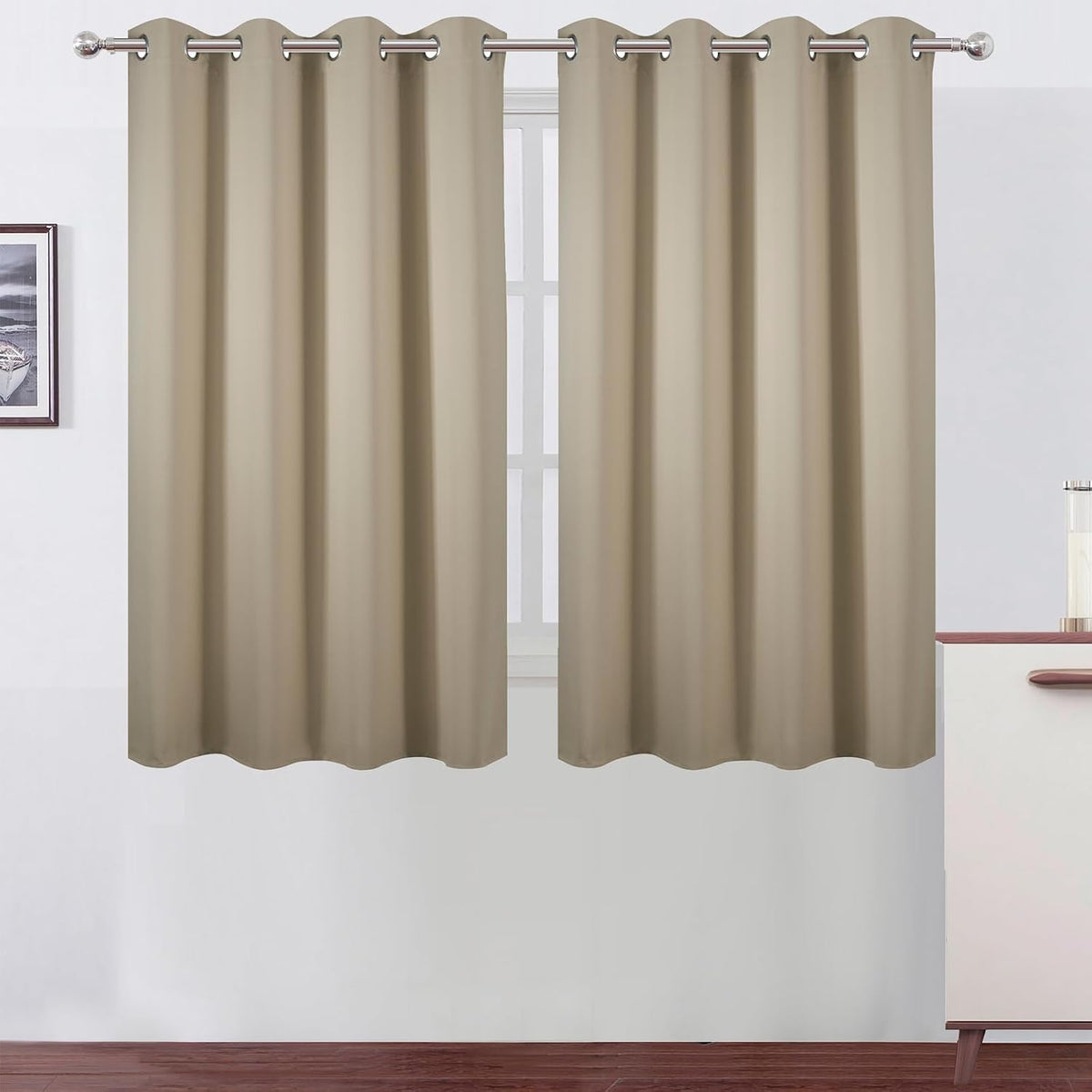 54"L x 66"W polyester curtains in Beige