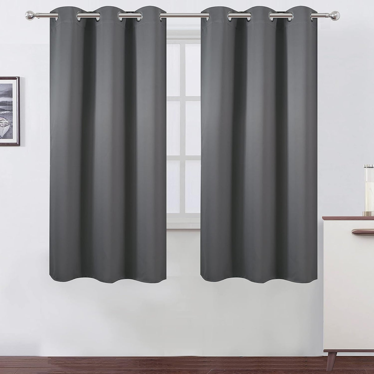 63"L x 34"W polyester curtains in Frost Grey