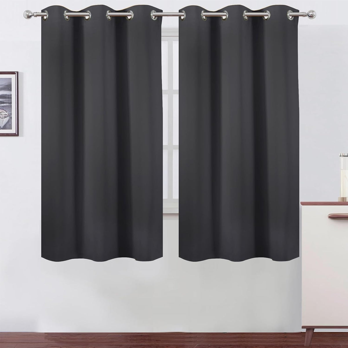 63"L x 38"W polyester curtains in Dark Grey
