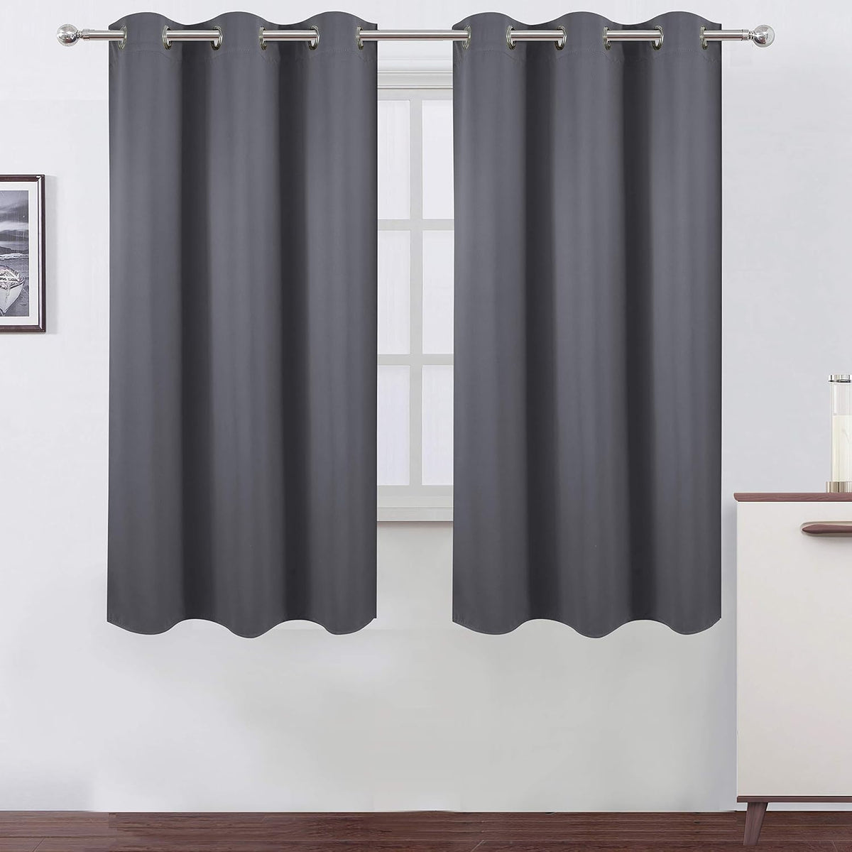 63"L x 38"W polyester curtains in Grey